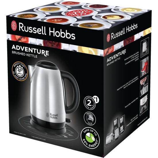 Ebullition Rapide Russell Hobbs Bouilloire Electrique Compacte Adventure 1L Acier Bross/é 20195-70 Ouverture Facile