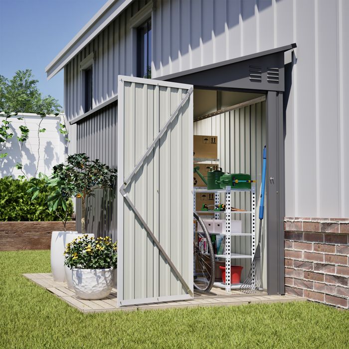 Abri de jardin 242x124x192cm HABITAT ET JARDIN Métal adossable Gris   Jardin