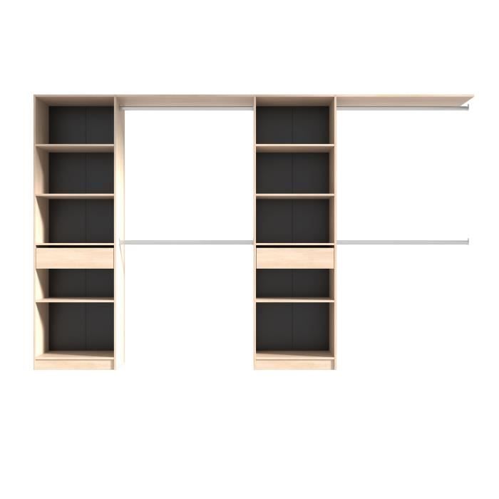 EKIPA Dressing extensible 2 colonnes avec 2 tiroirs et 10 étagères