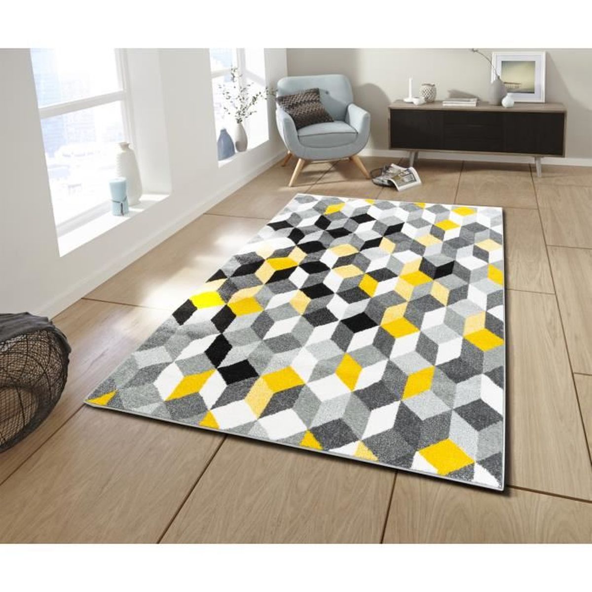 Cara Tapis de salon contemporain multicolore 50 x 80 cm jaune