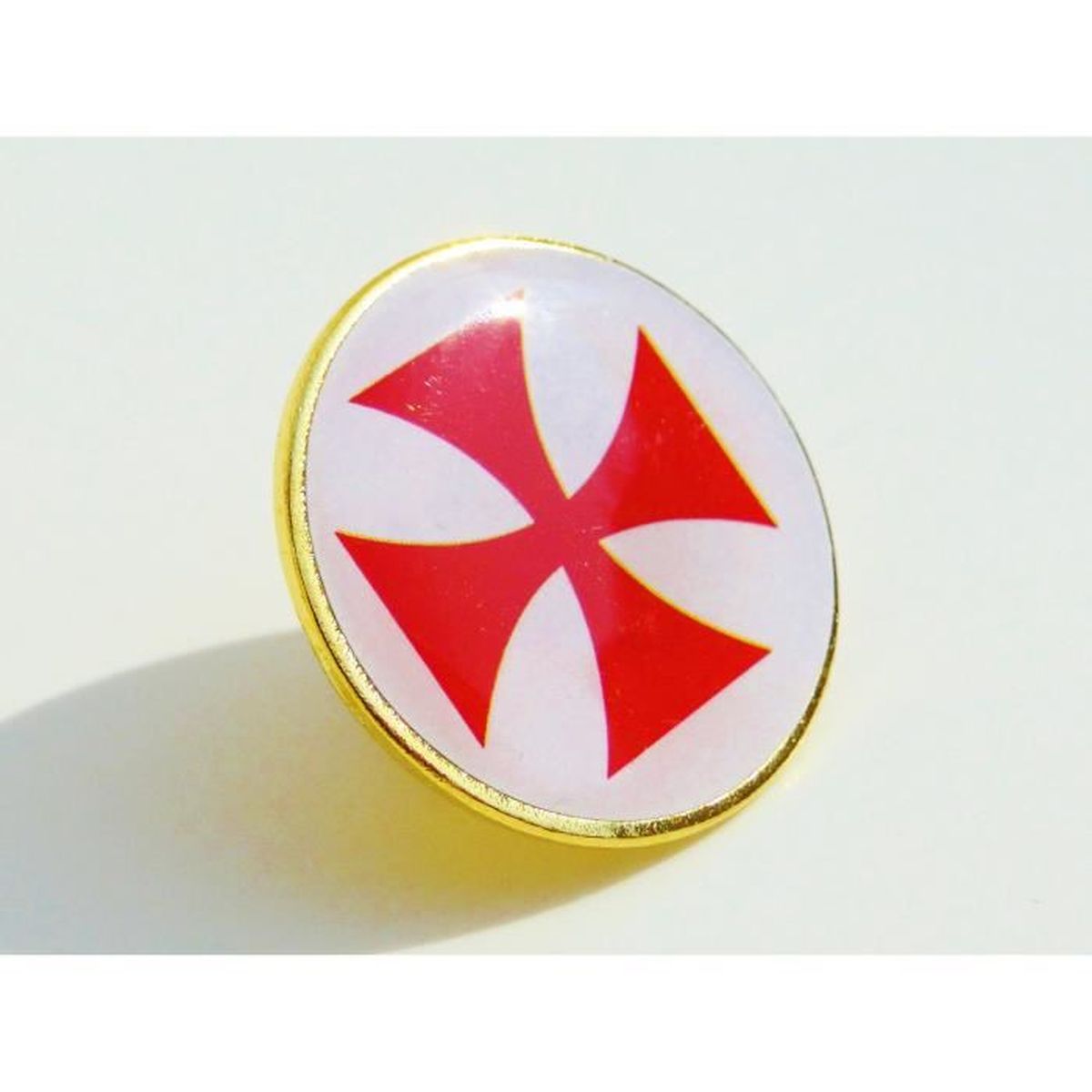 Pin's Doré 20mm Croix de Jérusalem Terre Sainte Drapeau Français