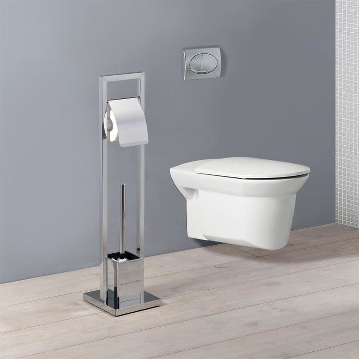BZR02-W Meuble de Rangement Salle de Bain Meuble WC pour Papier Toilette  Porte Brosse WC SOBUY BZR02-W Pas Cher 
