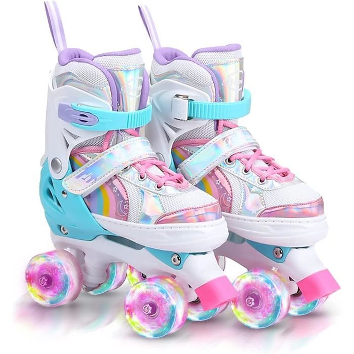 Roller Enfant Fille, Roller Quad avec Roues Lumineuses et Sac de Patin a Roulette Fille, Roller