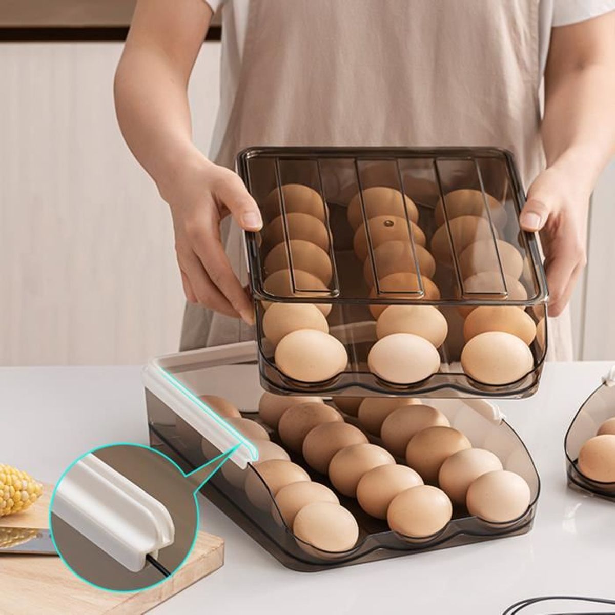Rangement Oeuf Frigo, Support Organisateur D'œufs Roulants À 4 Niveaux