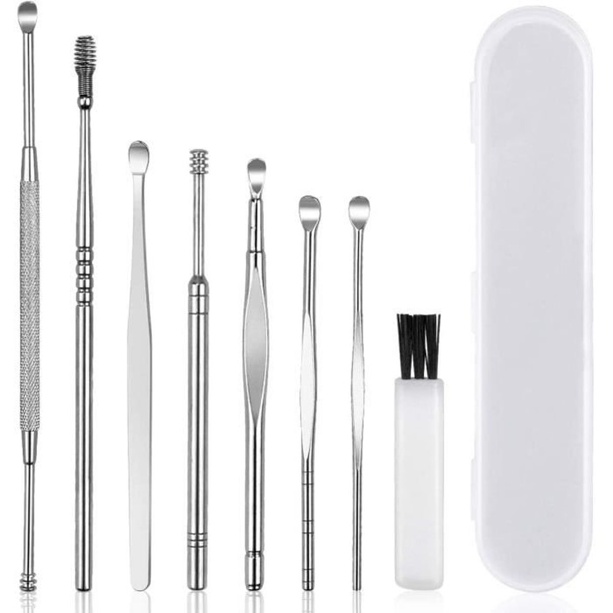 Cure Oreilles,SPECOOL 8 Pcs Cérumen Curette CureOreilles, Cuillère à Oreille Inox, Nettoyeur