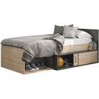 GAMI Erquy Lit enfant avec rangement - Décor Chêne Kronberg clair et Noir - 90 x 200 cm