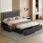 BLANKETSWARM Lit adulte 160x200 - MARQUE - Tête de lit réglable - Éclairage LED - 4 tiroirs de rangement