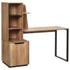 HOMCOM Bureau bibliothèque 2 en 1 - 3 étagères placard porte avec étagère - bicolore imitation bois veinage marron clair métal noir