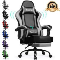 Fauteuil Gaming Ergonomique avec Repose-Pieds, Chaise Gaming Réglable 170°, Siège Gaming en Cuir Gris, Dossier Inclinable