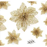 Noël Poinsettia Glitter Ornement 30pcs Artificielles Fleurs de Noel, Decoration Noel Sapin Fête de Mariage Décorations de Noël (Or)