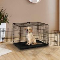 IDMARKET Cage de transport pour chien taille M/L 91 x 57 x 63,5 CM caisse pliante avec poignée et plateau