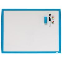 Nobo, Petit Tableau Blanc Magnétique Mural avec Cadre Bleu, Accessoires Assortis Inclus, 585 x 430 mm