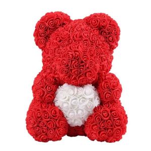 Vie /éternelle Rose Ours PE Mousse Rose Artificielle Couronne Teddy Bear et Doux Ruban Arc Poup/ée Anniversaire Romantique Saint Valentin Cadeau