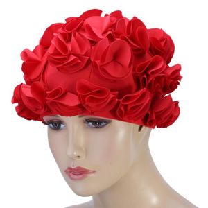 QOTSTEOS Bonnet De Bain Bonnet de Bain à Fleurs pour Femmes Bonnet de Bain Tendance en Forme de pétale de Fleurs 3D Bonnets de Bain Respirants pour Sports Nautiques Rose