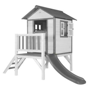 MAISONNETTE EXTÉRIEURE AXI Maison Enfant Beach Lodge XL en Blanc avec Toboggan en Gris | Maison de Jeux en Bois FFC pour Les Enfants | Maisonnette