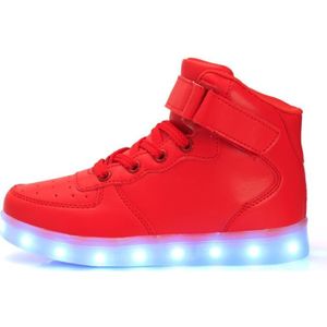 BASKET Chaussures LED 7 Couleur Garçons Fille USB Charge Lumineuses Basket Enfants KIANII® Rouge