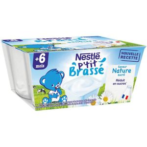 DESSERT LACTÉ NESTLÉ P'tit Brassé nature sucré - 4x100 g - Dès 6