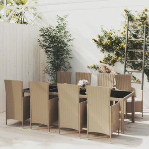 Ensemble table et chaise de jardin YAJ-Ensemble à dîner de jardin 9 pcs coussins Rési