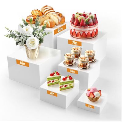 Lot De 6 Présentoirs En Acrylique Blanc - Tailles 7,6 à 20 Cm - Pour Desserts, Bijoux, Figurines - Empilables & Rangement