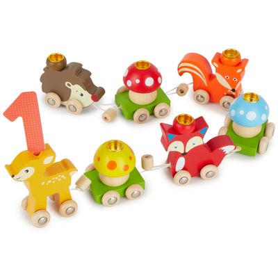 Bieco Train d'anniversaire en Bois Scandi Look 0-99 Ans | Train à Chiffres en Bois pour Enfants 28 pièces Longueur env. 48 cm - Maison