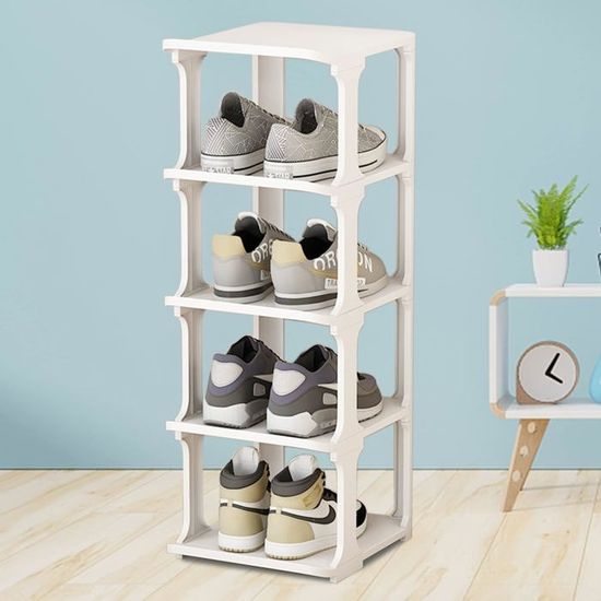 SHMSHNG Étagère à Chaussures Étroite Métal Blanche 4 Niveaux - 50cm Large X 90cm Haut