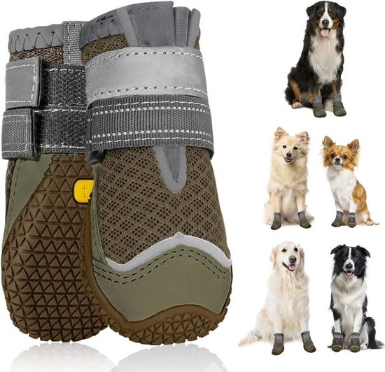 Bottes Chien,Bottes à Bretelles Pour Chiens,Ensemble De 4 Chaussures Pour Chiens Antidérapant,Souples Et Imperméables-Noir L