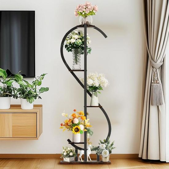 Relaxdays Étagère à Fleurs Métal 2 Niveaux – Support Plantes Balcon Jardin Extérieur 64,5 Cm Noir