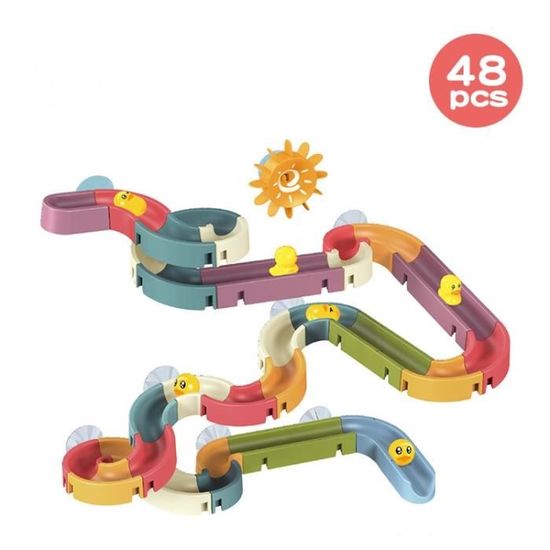 KalaDuck 62PCS Jouet de Bain Toboggan à Canard, Piste de Bricolage Jouets de Bain de Toboggan