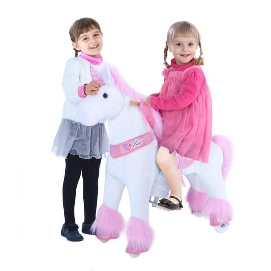 PonyCycle - Licorne Rose à monter Grand Modèle avec siège surélevé et frein pour enfants de 4 à 8 ans