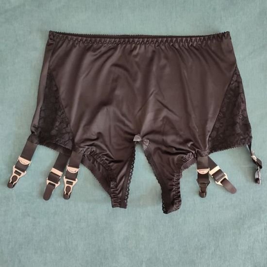 Noir820 L Portejarretelles en dentelle rouge sexy pour femme, Culotte sans entrejambe avec