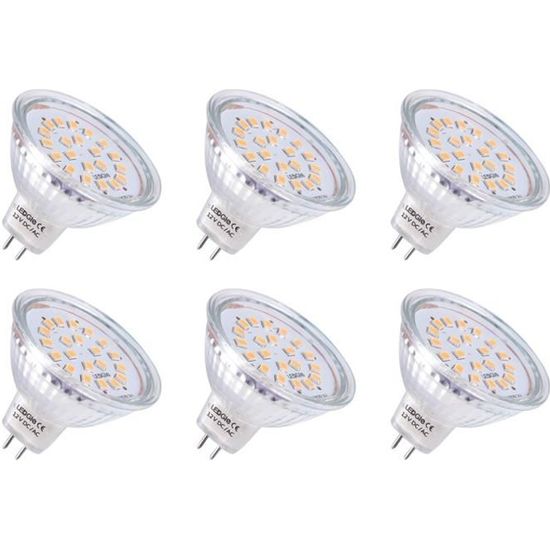 LEDGLE Lot de 6 3.8W 21 LED Ampoules MR16 GU5.3 300 Lumens Equivalent à Ampoule Halogène de 50W 3000K-Blanc Chaud