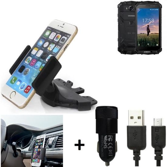 Porte-voiture de Smartphone pour Doogee S60, noire soutien des fans radio de voiture + CHARGEUR 125411