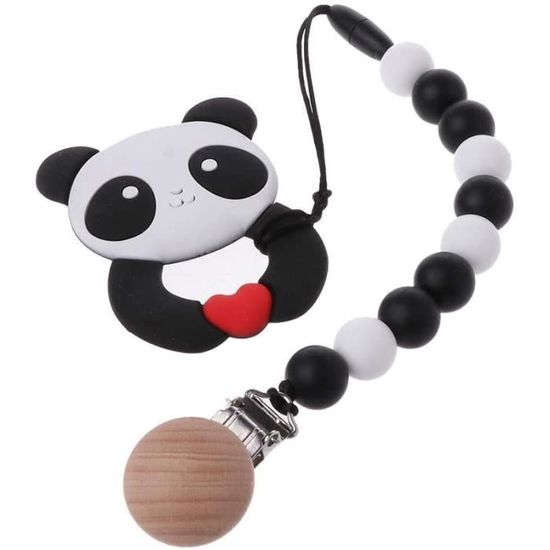 Cuigu Panda Anneau de Dentition pour Bébé Avec Attache-chaîne Dents en Silicone Sans BPA Jouet à Mâcher de Dentition pour Cade A410