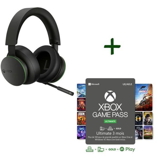 Nouveau Casque sans fil Xbox & Abonnement Xbox Game Pass Ultimate | 3 Mois  | Xbox/Win 10 PC - Code jeu à télécharger