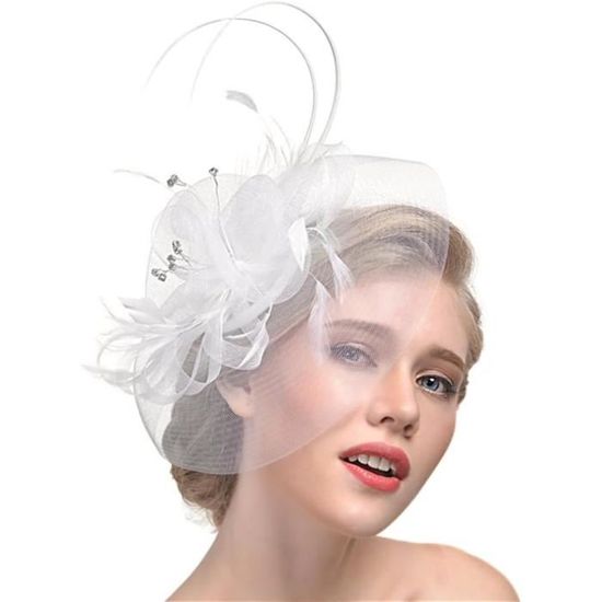 Mini Chapeau Bibi Rétro Bleu Marine - Avec Voilette Et Pompon Fausse Fourrure - Taille Unique