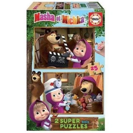 Puzzle en bois 2x25 pièces Masha et Michka - EDUCA - Dessins animés et BD - Pour enfants de 3 ans et plus