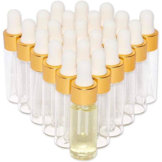 Flacons Compte-gouttes En Verre - Lot De 30 Bouteilles 2 Ml Avec Bouchons Argent + 4 Compte-gouttes, Pour Huiles Essentielles, Parfums, échantillons