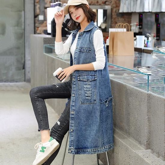 Veste en Jean Paillettes pour Femme Cardigan Long en Denim