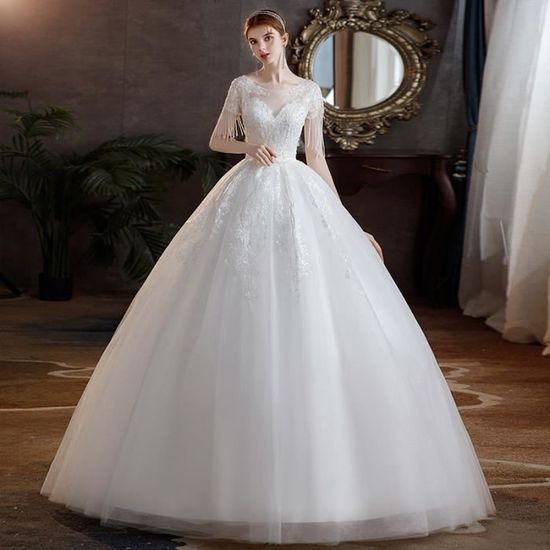 Robe de mariee taille haute legere 2021 nouveau temperament francais une epaule reve super fee champagne couleur grande tr Blanc Cdiscount Pret a Porter