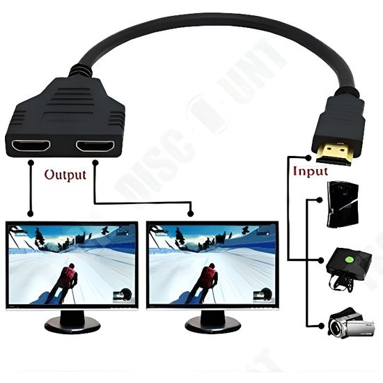 TD® Prise HDMI 1 mâle vers Double HDMI 2 femelle - adaptateur de câble et répartiteur - convertisseur tv - Accessoire image et son