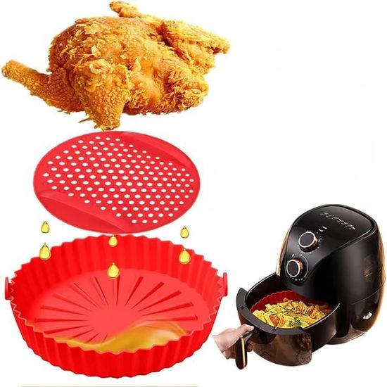 Loc-Pot En Silicone Air Yer,Air Yer Silicone,2 Pièce 20Cm Air Fryer Tray Silicone Air Fryer Silicone Pot Panier Panier Friteuse En Silicone Air Doublure De Four A Friteuse Reutilisable