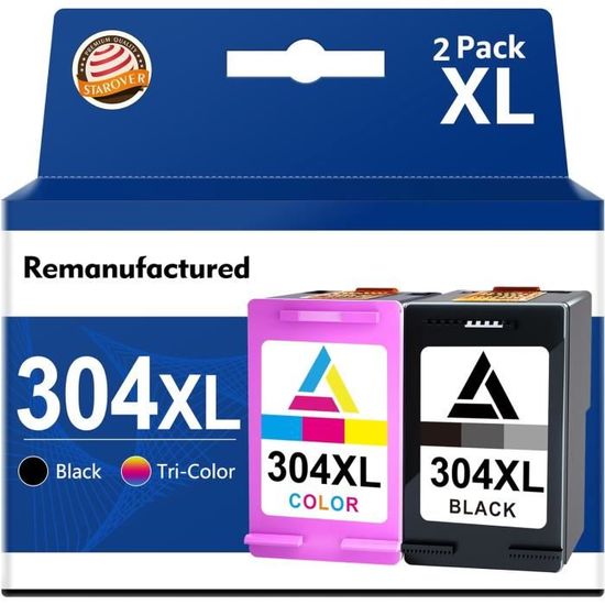 Pack 2 Cartouches 304 XL Noir + Couleur – Compatible HP 304 304XL Pour DeskJet 2620 3720 3730 3760 5010 5020 – Rendement Élevé
