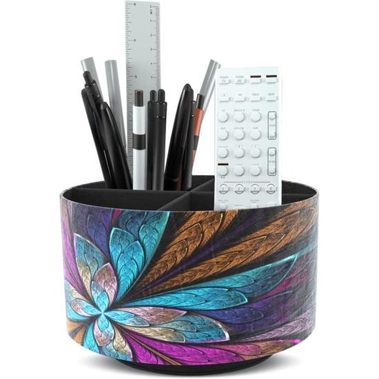 Organisateur De Bureau En Cuir PVC - 4 Compartiments Amovibles, 18.3x18.3x9.4 Cm, Rangement Stylos, Télécommande, Fournitures - 8