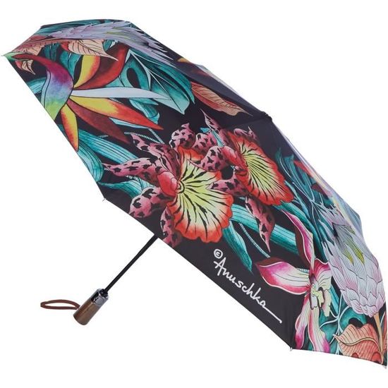 Parapluie Femme Pliable Automatique - Design Pétales Fleurs, Papillons Et Coccinelles - Résistant Au Vent