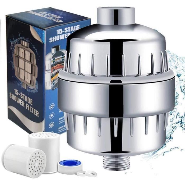 Filtre De Douche En Ligne étroit - Finition Chrome Ou Blanche, élimine Chlore Et Métaux Lourds