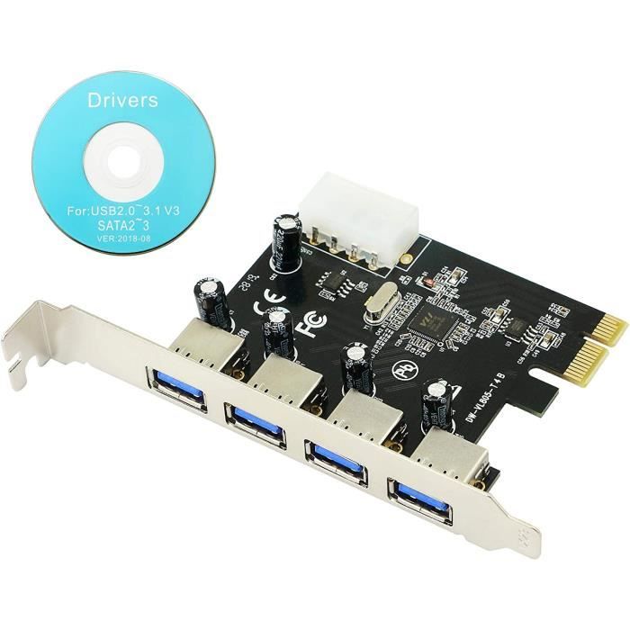 KALEA-INFORMATIQUE Carte Contrôleur PCIe USB 3.1 8 PORTS 10G : 6 Type A Et 2 Type C , Avec Bande Paante 20gbps Alimentation 1a Ou 3a Par Port Usb3 1