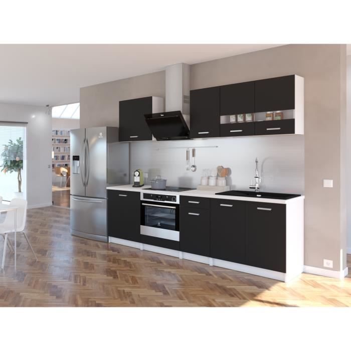 EXTRA - Cuisine complète L 240cm - 7 éléments - Noir Mat