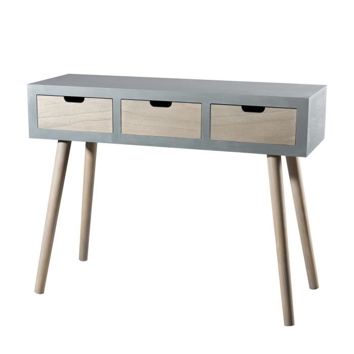 MACABANE MARTIN - Console grise 3 tiroirs beiges bois Pin