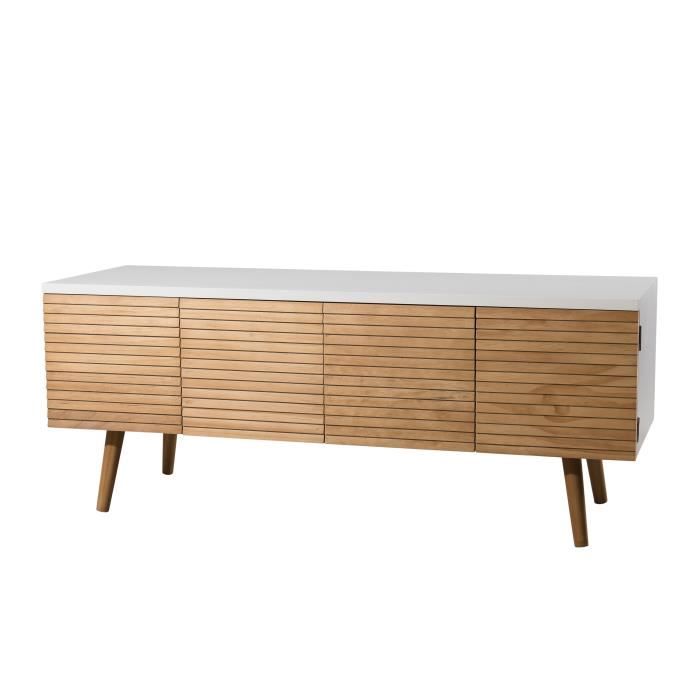 Meuble TV scandinave miel et blanc brillant - L 120 cm