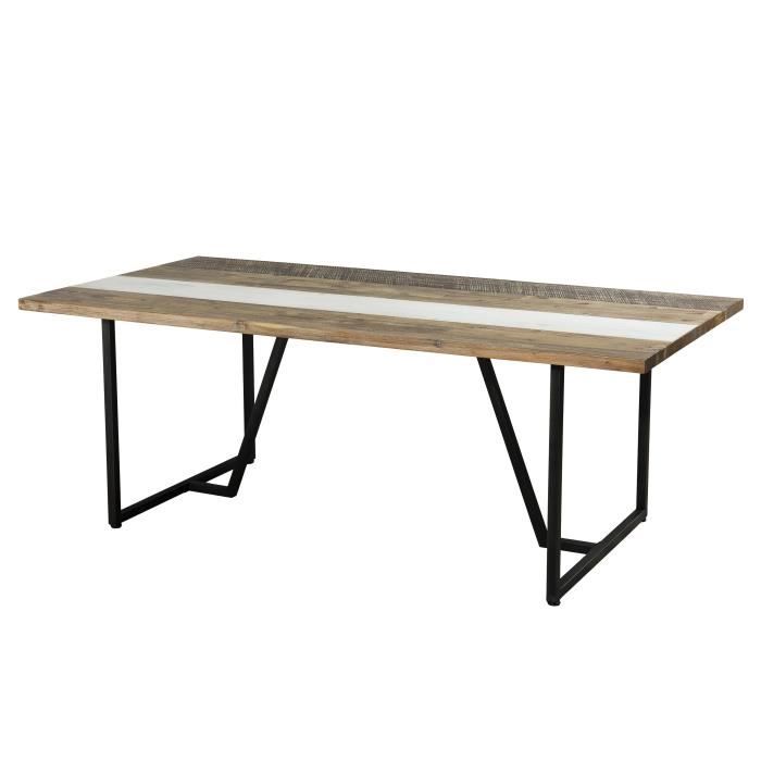 MACABANE LEANDRE - Table à manger rectangulaire 200x100cm bois acacia et acier noir